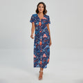 Cute Dino Leaves And Flowers Print Short Sleeve Maxi Dress