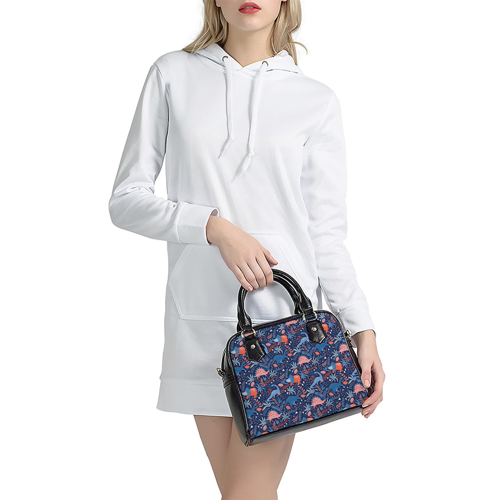 Cute Dino Leaves And Flowers Print Shoulder Handbag