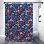 Cute Dino Leaves And Flowers Print Shower Curtain