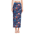 Cute Dino Leaves And Flowers Print Side Slit Maxi Skirt