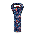 Cute Dino Leaves And Flowers Print Single Neoprene Wine Tote