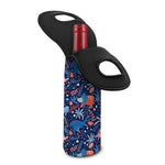 Cute Dino Leaves And Flowers Print Single Neoprene Wine Tote