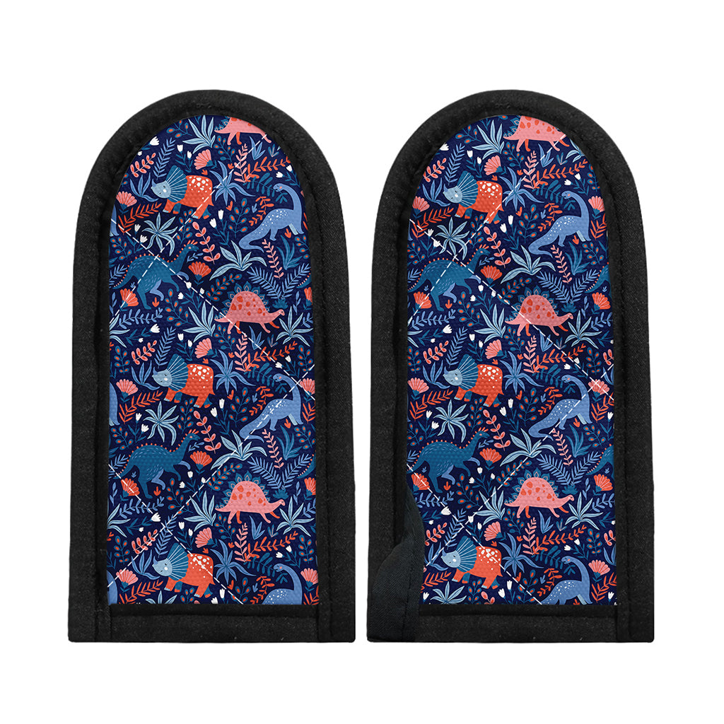 Cute Dino Leaves And Flowers Print Skillet Handle Cover