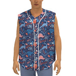 Cute Dino Leaves And Flowers Print Sleeveless Baseball Jersey