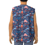 Cute Dino Leaves And Flowers Print Sleeveless Baseball Jersey