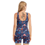 Cute Dino Leaves And Flowers Print Sleeveless One Piece Swimsuit