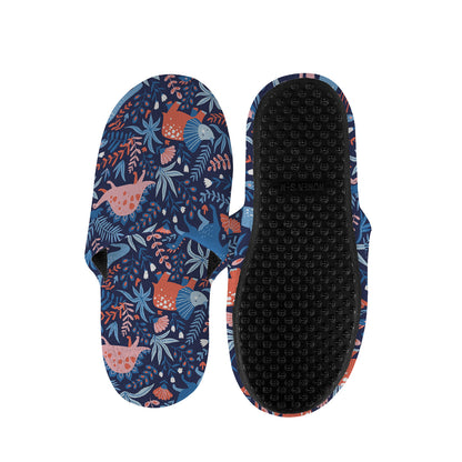 Cute Dino Leaves And Flowers Print Slippers