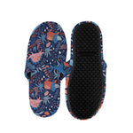 Cute Dino Leaves And Flowers Print Slippers