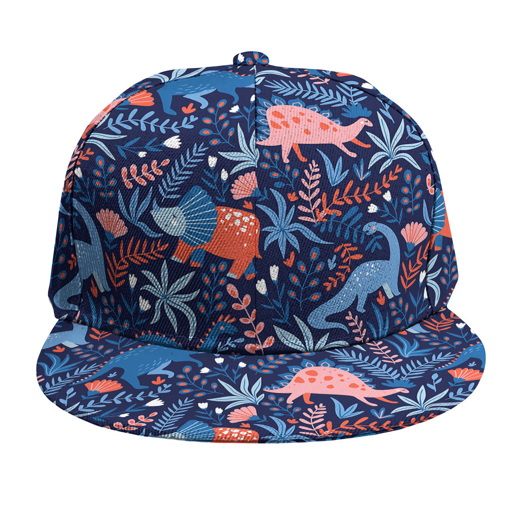 Cute Dino Leaves And Flowers Print Snapback Cap