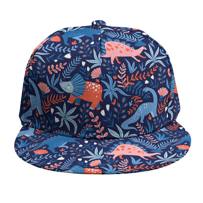 Cute Dino Leaves And Flowers Print Snapback Cap