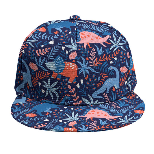 Cute Dino Leaves And Flowers Print Snapback Cap