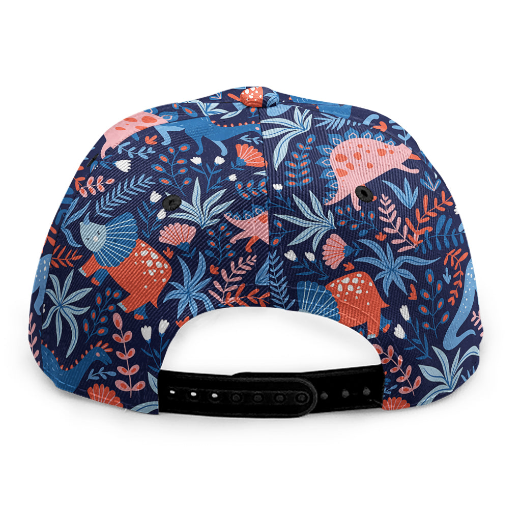 Cute Dino Leaves And Flowers Print Snapback Cap
