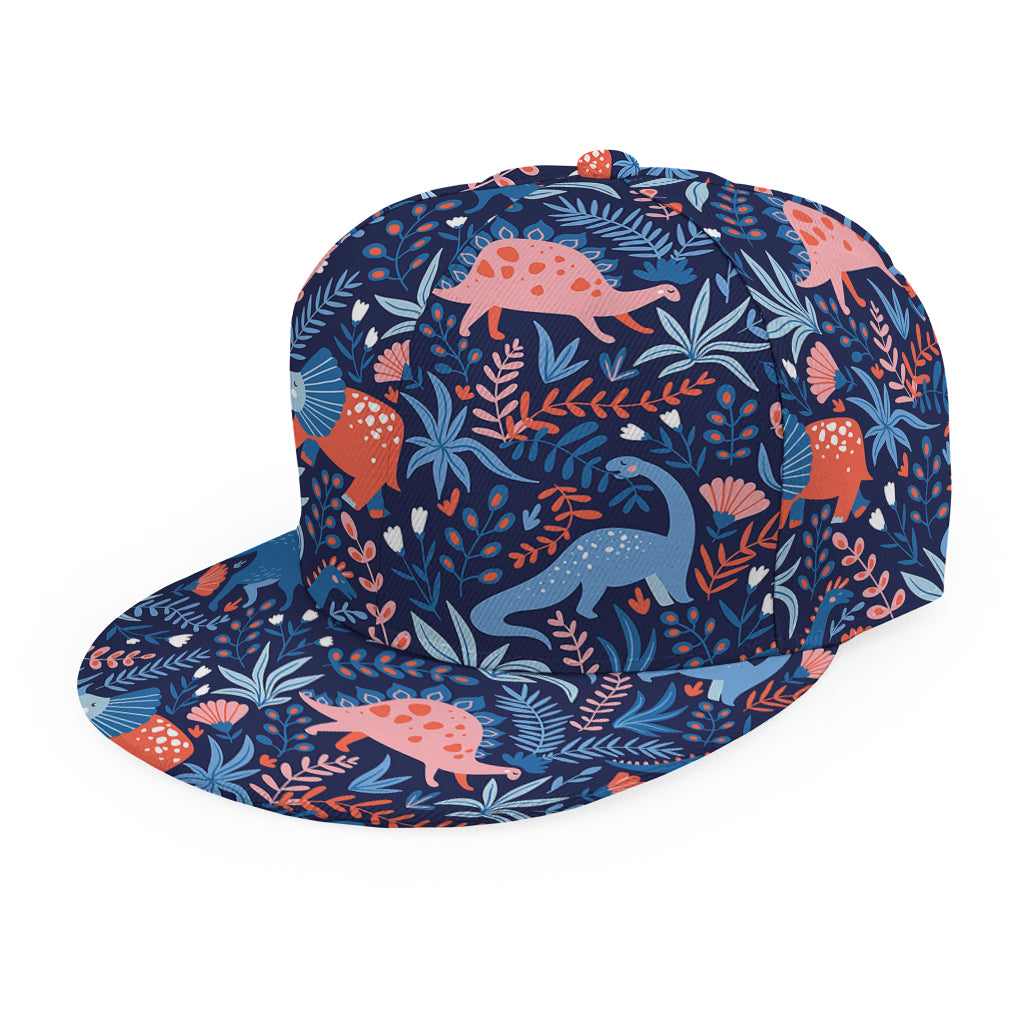 Cute Dino Leaves And Flowers Print Snapback Cap