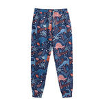 Cute Dino Leaves And Flowers Print Sweatpants