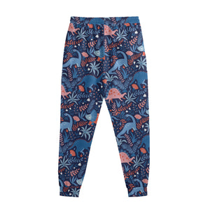 Cute Dino Leaves And Flowers Print Sweatpants