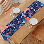 Cute Dino Leaves And Flowers Print Table Runner
