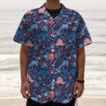 Cute Dino Leaves And Flowers Print Textured Short Sleeve Shirt