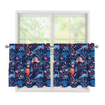 Cute Dino Leaves And Flowers Print Tier Curtains