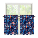 Cute Dino Leaves And Flowers Print Tier Curtains