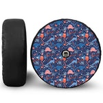 Cute Dino Leaves And Flowers Print Tire Cover With Camera Hole