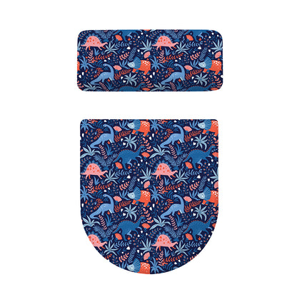 Cute Dino Leaves And Flowers Print Toilet Lid And Tank Cover Set