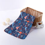 Cute Dino Leaves And Flowers Print Towel