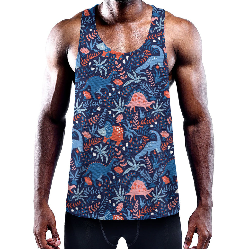Cute Dino Leaves And Flowers Print Training Tank Top