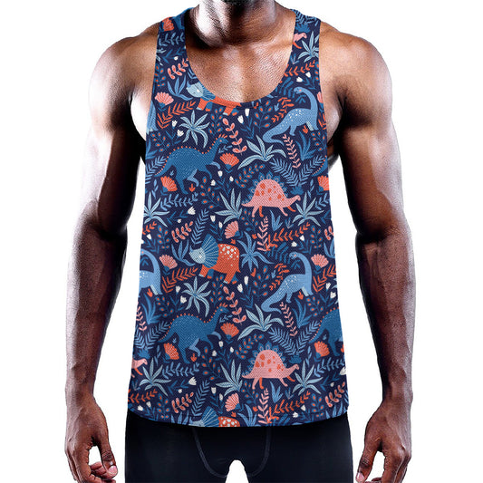Cute Dino Leaves And Flowers Print Training Tank Top