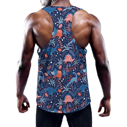 Cute Dino Leaves And Flowers Print Training Tank Top