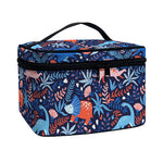 Cute Dino Leaves And Flowers Print Travel Makeup Bag