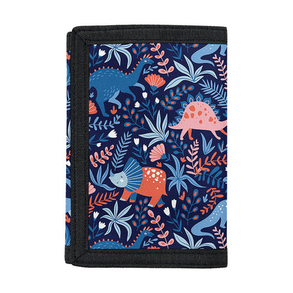 Cute Dino Leaves And Flowers Print Trifold Wallet