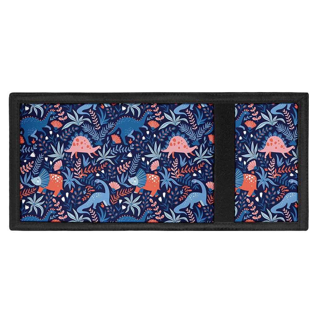 Cute Dino Leaves And Flowers Print Trifold Wallet