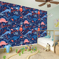 Cute Dino Leaves And Flowers Print Wall Sticker