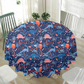 Cute Dino Leaves And Flowers Print Waterproof Round Tablecloth