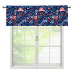 Cute Dino Leaves And Flowers Print Window Valance