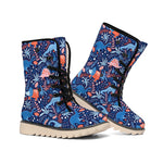 Cute Dino Leaves And Flowers Print Winter Boots