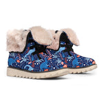Cute Dino Leaves And Flowers Print Winter Boots