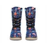 Cute Dino Leaves And Flowers Print Winter Boots