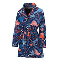 Cute Dino Leaves And Flowers Print Women's Bathrobe