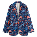 Cute Dino Leaves And Flowers Print Women's Blazer