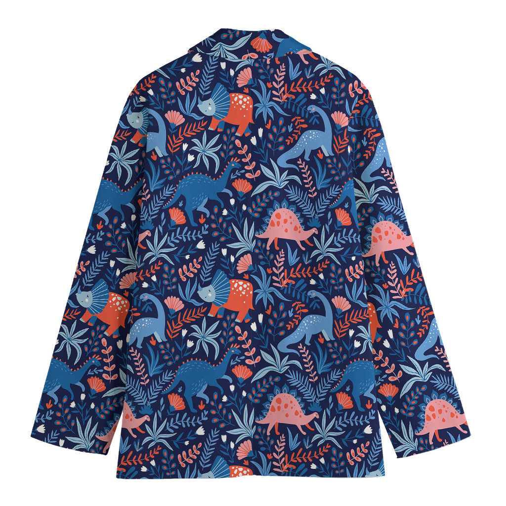 Cute Dino Leaves And Flowers Print Women's Blazer
