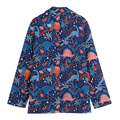 Cute Dino Leaves And Flowers Print Women's Blazer