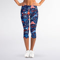 Cute Dino Leaves And Flowers Print Women's Capri Leggings
