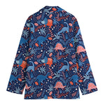 Cute Dino Leaves And Flowers Print Women's Cotton Blazer