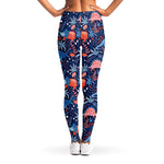 Cute Dino Leaves And Flowers Print Women's Leggings