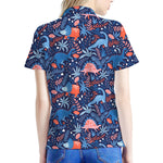 Cute Dino Leaves And Flowers Print Women's Polo Shirt