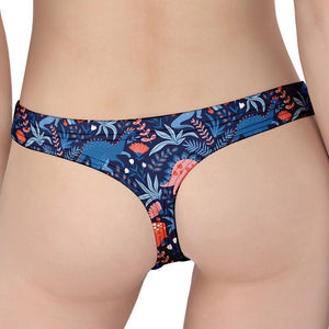 Cute Dino Leaves And Flowers Print Women's Thong