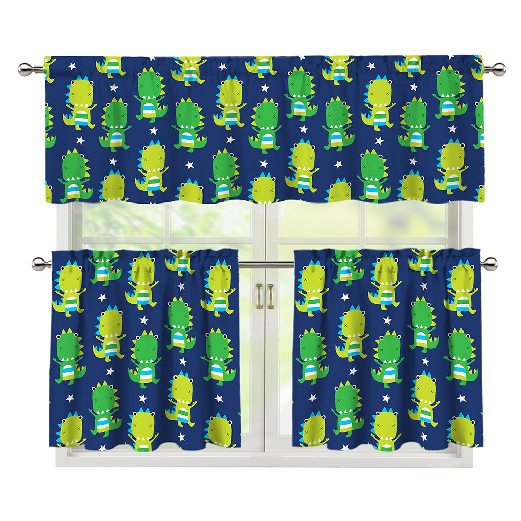 Cute Dino T-Rex Pattern Print 3 Piece Kitchen Curtains