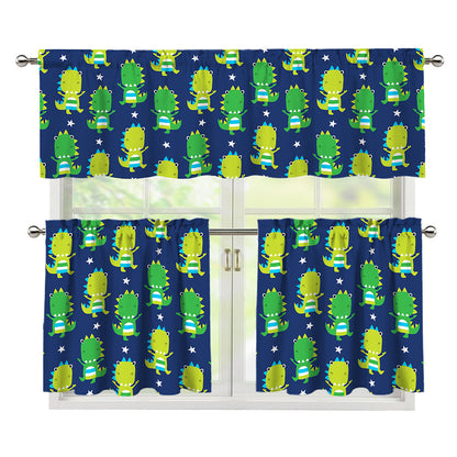 Cute Dino T-Rex Pattern Print 3 Piece Kitchen Curtains