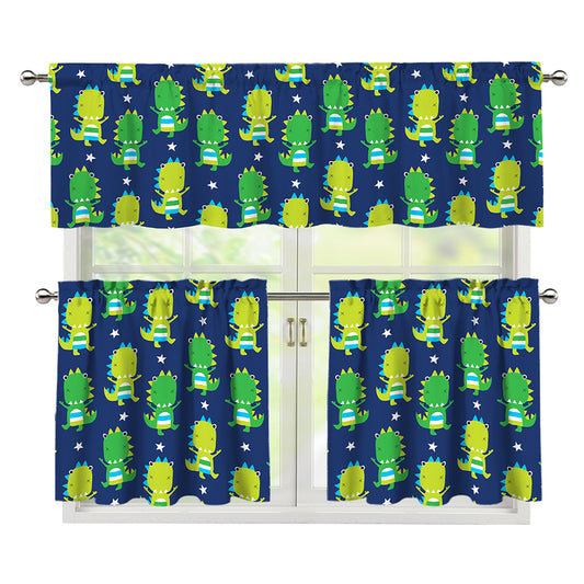 Cute Dino T-Rex Pattern Print 3 Piece Kitchen Curtains